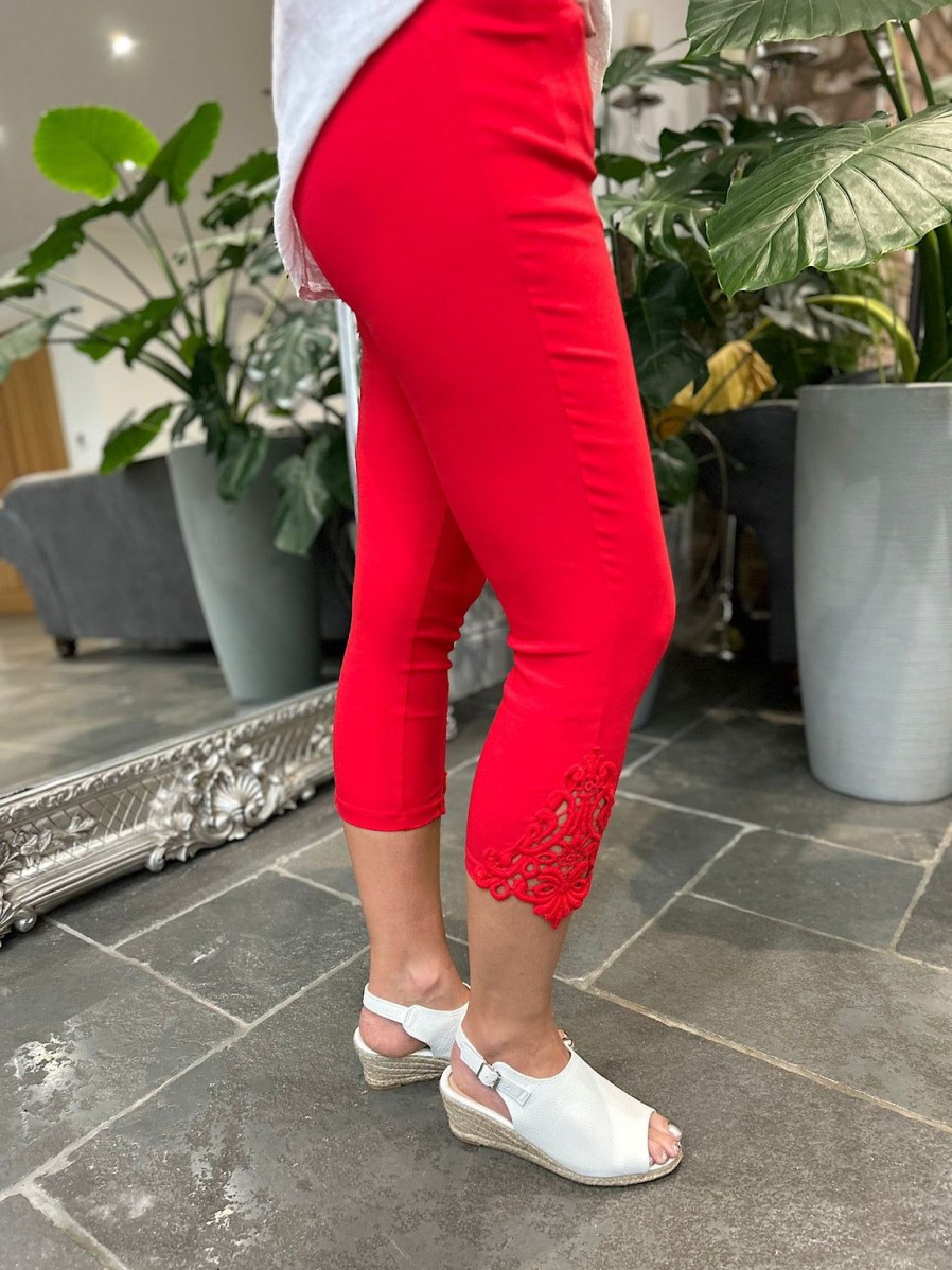 Clothing Ashley Trousers | Red Lace Capri Pants