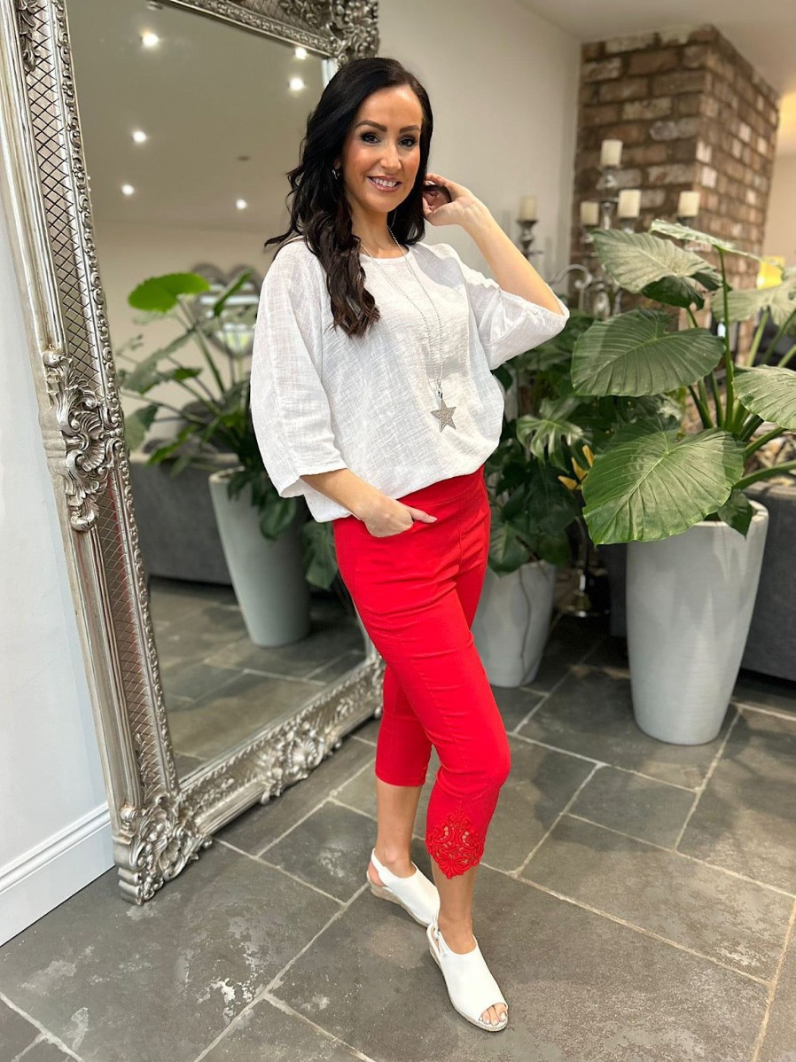 Clothing Ashley Trousers | Red Lace Capri Pants