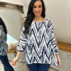 Clothing Link Moda Long Sleeve | White Zig Zag Patterned Top Donna