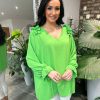 Clothing Shengtai Shirts & Blouses | Green Crepe Frill Shoulder Blouse Danni