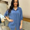 Clothing S&Y Shirts & Blouses | Denim Lightweight Button Sleeve Shirt Natasha