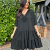 Clothing Elisa Ye | Black Crochet Tiered Tunic Dress Brenda