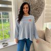 Clothing D-Style Long Sleeve | Blue Textured Heart Striped Top Danni