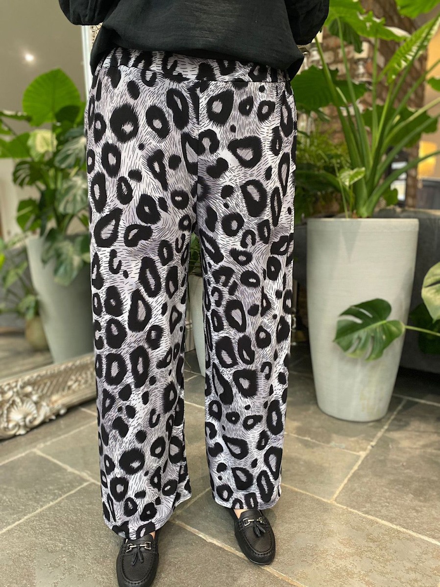 Clothing Flexwear Trousers | Grey Leopard Wide Leg Trousers