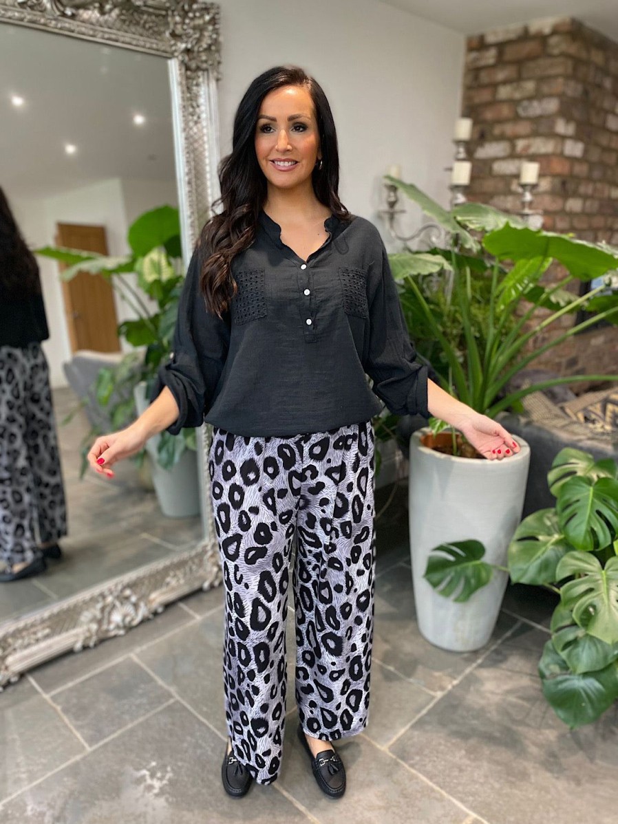 Clothing Flexwear Trousers | Grey Leopard Wide Leg Trousers