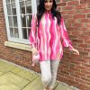 Clothing Shengtai Shirts & Blouses | Lipstick High Neck Brushstroke Stripe Blouse Susan