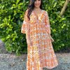 Clothing M&G | Orange Flared Sleeve Maxi Tribal Dress Megan