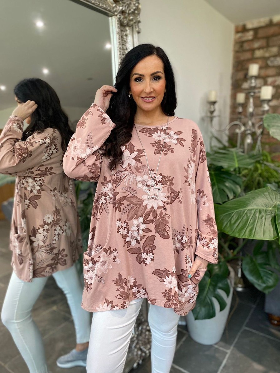 Clothing Prospero Long Sleeve | Pink Floral Pocket Top Evie