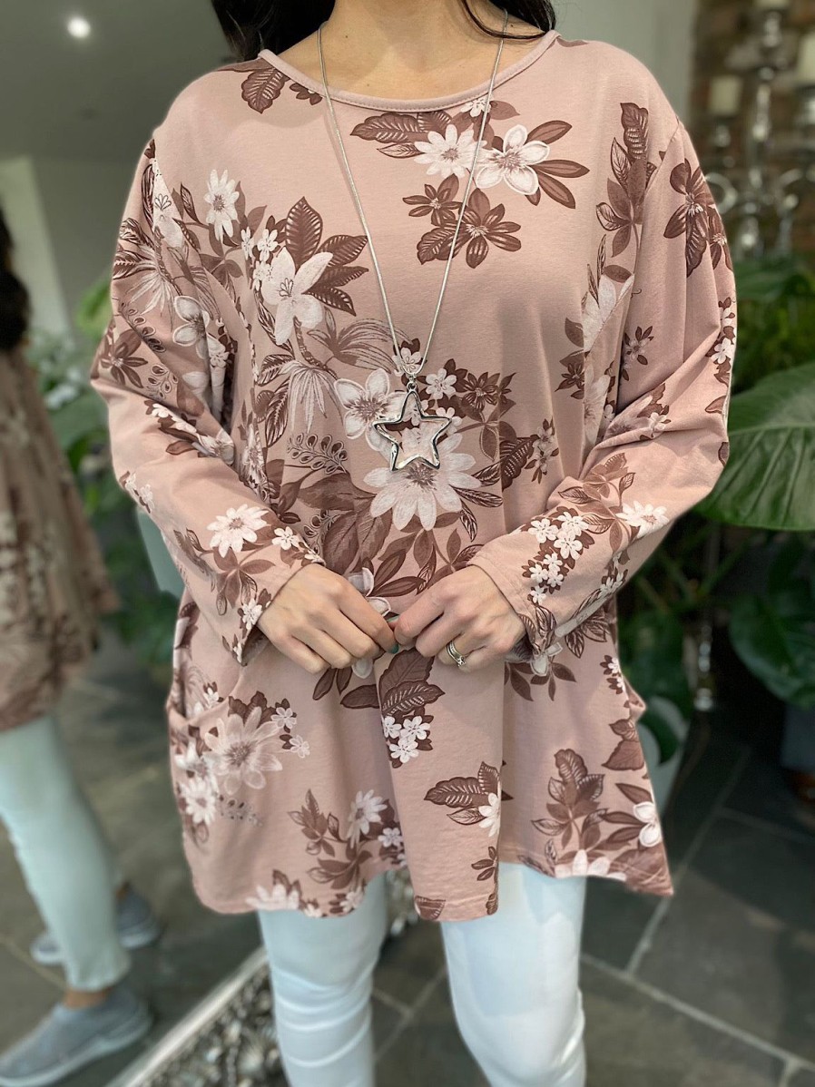 Clothing Prospero Long Sleeve | Pink Floral Pocket Top Evie