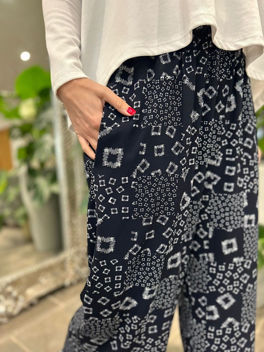 Clothing Paprika Trousers | Navy Square Pattern Wide Leg Trousers