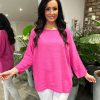 Clothing J-City Long Sleeve | Lipstick Pink Crochet Sleeve Lightweight Top Cleo