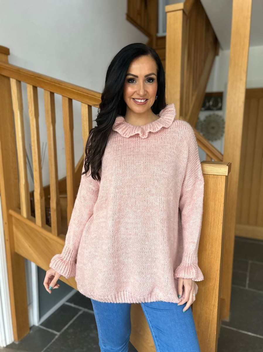 Clothing Paris Collection Chunky Knitwear | Pink Flute Neck Jumper Fiona