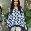 Clothing G9 Long Sleeve | Navy Crepe Hem Swirl Top Sam