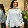 Clothing Giulio Moda Long Sleeve | Blue Broderie Anglaise Detailed Top Rhianna