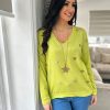 Clothing D-Style Long Sleeve | Lime Shimmer Heart V Neck Shona