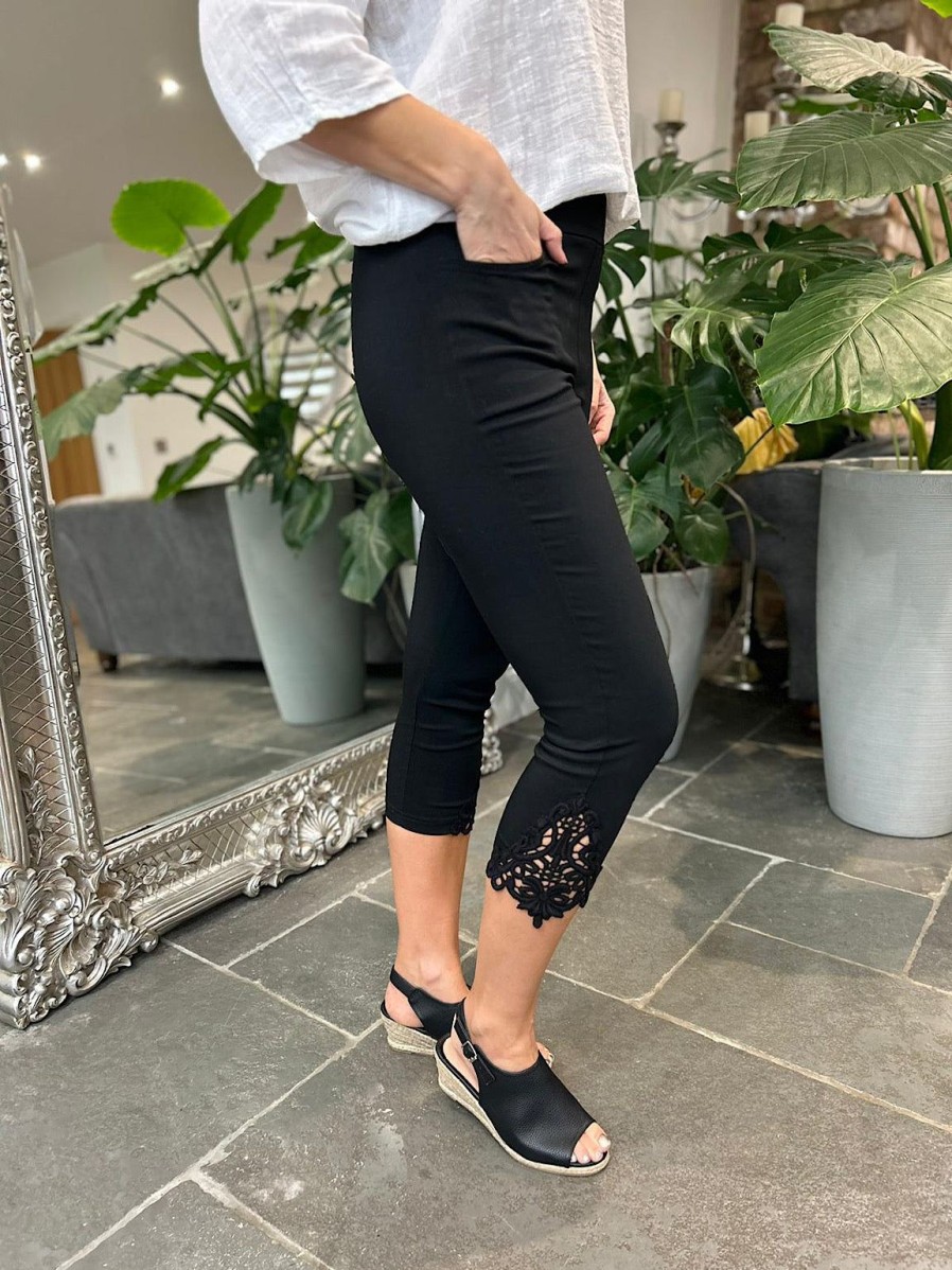 Clothing Ashley Trousers | Black Lace Capri Pants