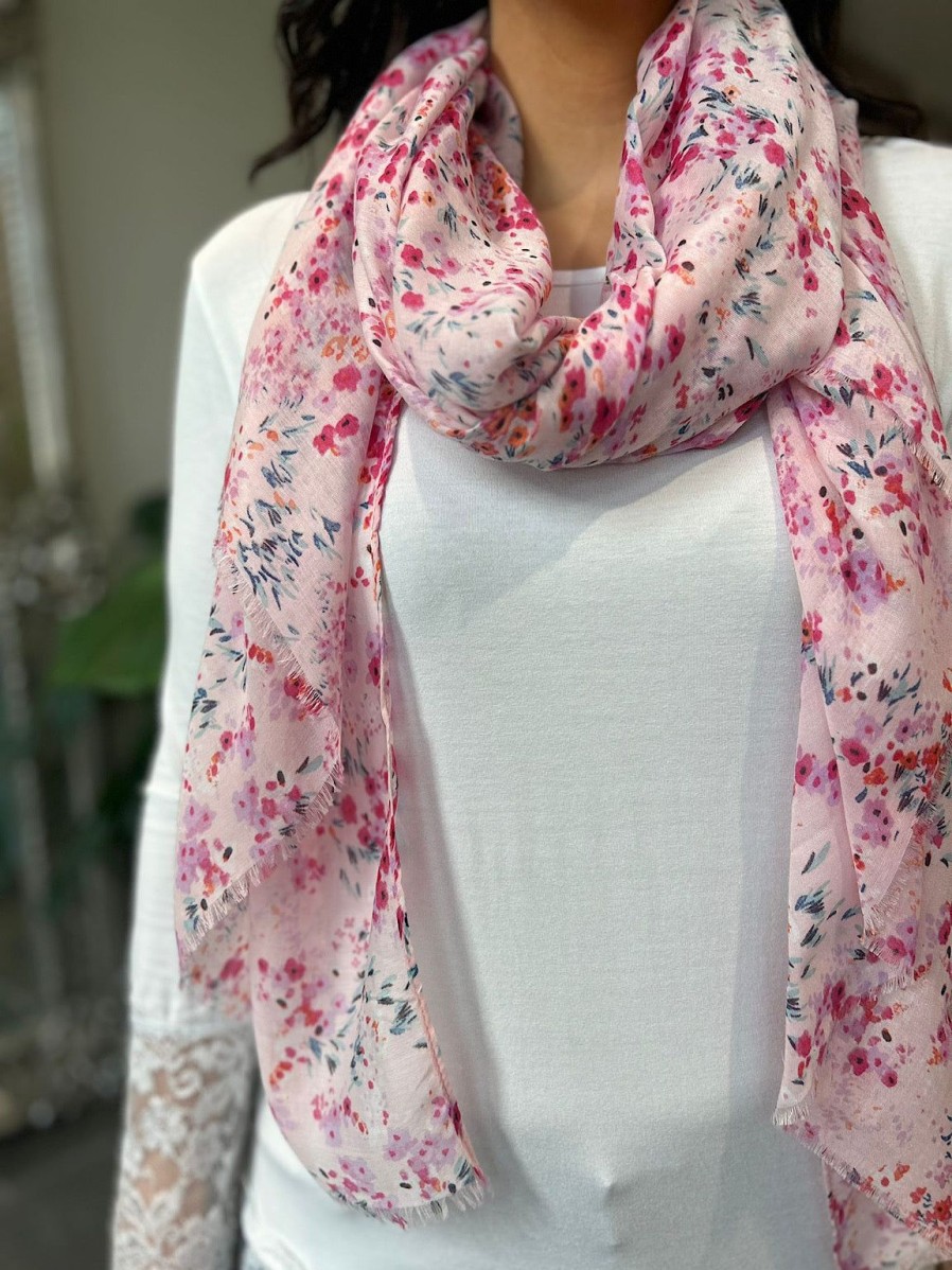 Bags & Accessories Twenty One Fashion | Pink Spring Floral Raw Edge Scarf