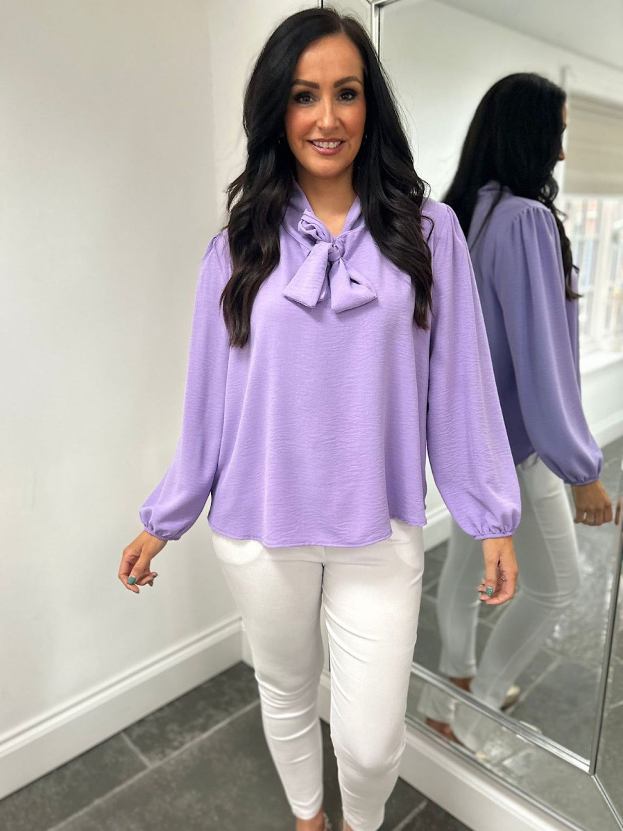 Clothing Paprika Shirts & Blouses | Lilac Tie Neck Blouse Grace