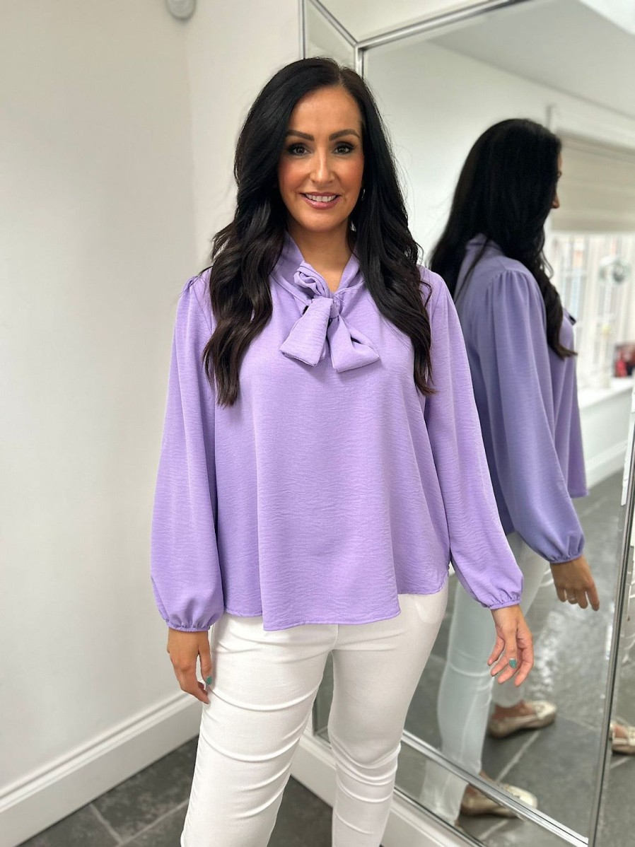 Clothing Paprika Shirts & Blouses | Lilac Tie Neck Blouse Grace