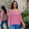 Clothing D-Style Long Sleeve | Lipstick Pink Textured Vintage Slogan Top Sammy