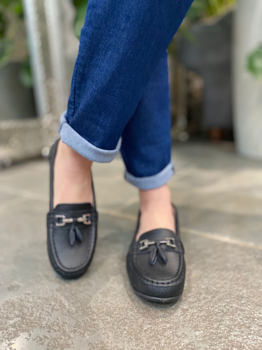 Footwear LJR Footwear | Black Leather Tassel Loafer