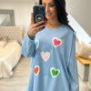 Clothing Tip Top Fashion Long Sleeve | Blue Textured Heart Detail Top Ayda