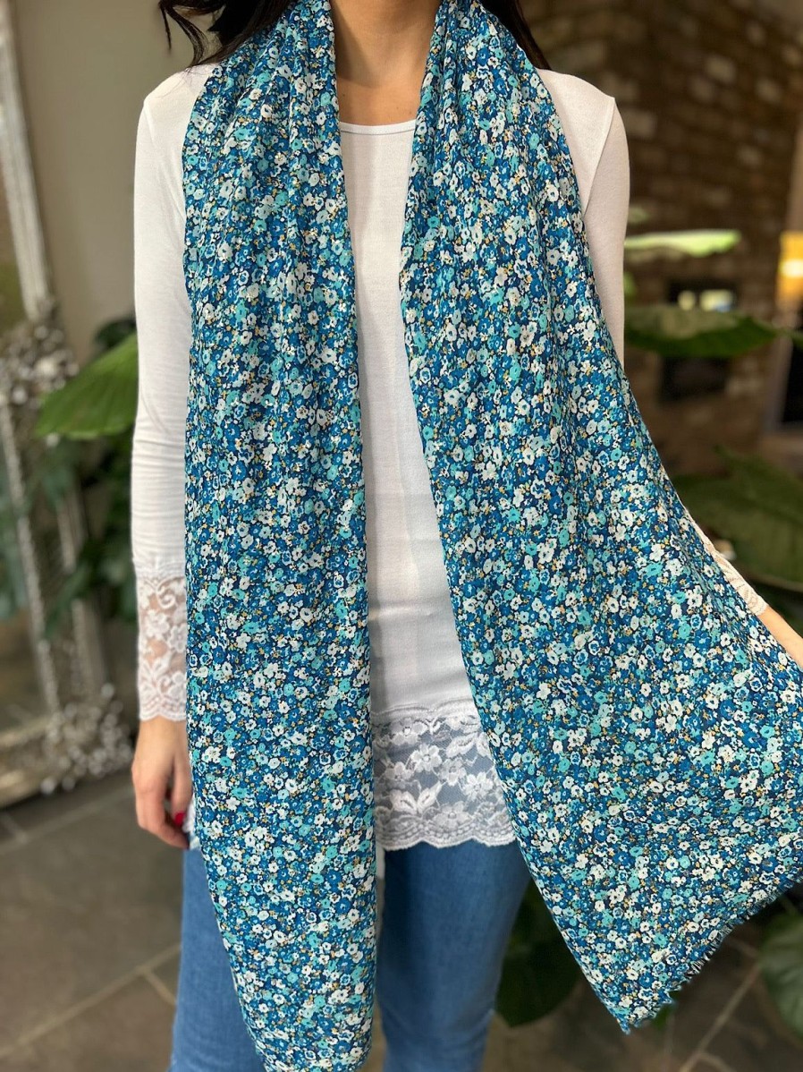 Bags & Accessories Twenty One Fashion | Blue Ditsy Floral Gold Fleck Scarf