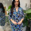 Clothing AJNY Moda Shirts & Blouses | Navy Multi Leaf Patterned Tunic Gloria