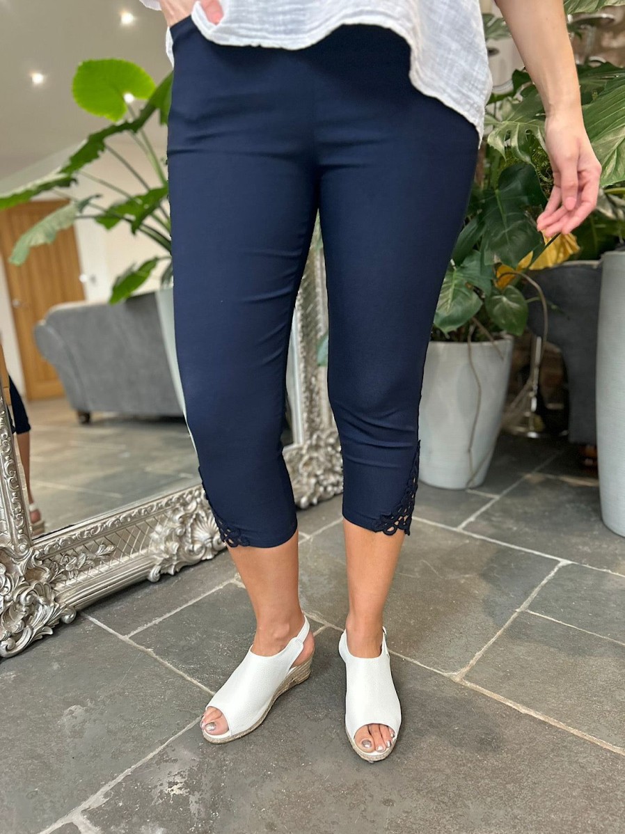 Clothing Ashley Trousers | Navy Lace Capri Pants