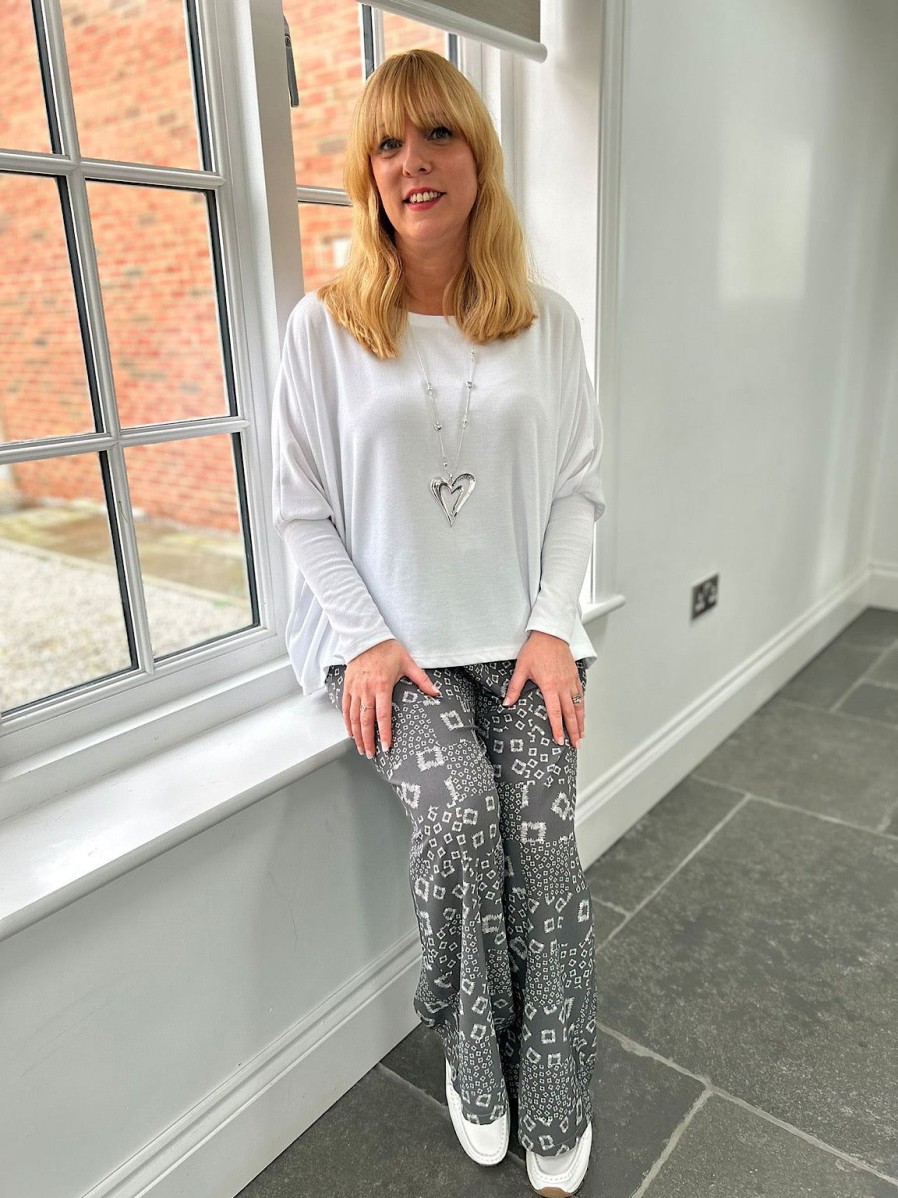 Clothing Paprika Trousers | Grey Square Pattern Wide Leg Trousers