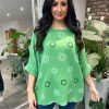 Clothing K.M Pronto Moda Long Sleeve | Green Textured Pattern Top Pippa