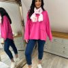 Clothing Giulio Moda Long Sleeve | Lipstick Pink Long Sleeve Cross V Neck Top Tori