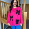 Clothing Luxluna Long Sleeve | Lipstick Pink Round Neck Bow Top Poppy