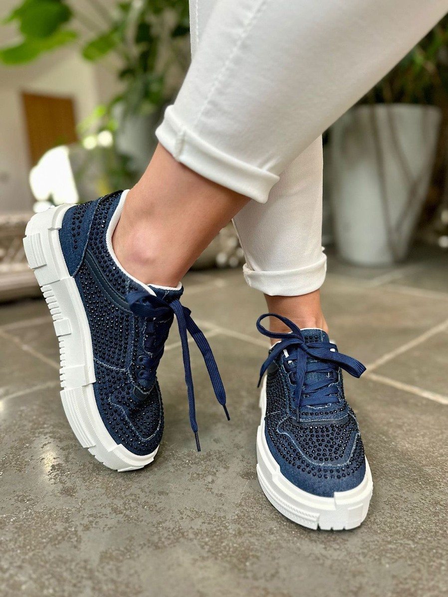 Footwear Ideal Shoes | Denim Diamante Platform Trainers