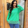 Clothing My Style Long Sleeve | Green Lace Hem Lightweight Top Fiona