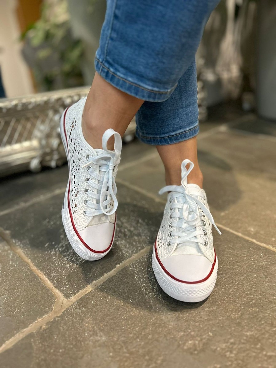 Footwear Bello star | White Crochet Trainers Amanda