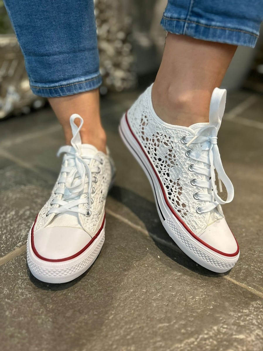 Footwear Bello star | White Crochet Trainers Amanda