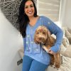 Clothing D-Style Long Sleeve | Blue Shimmer Heart V Neck Shona