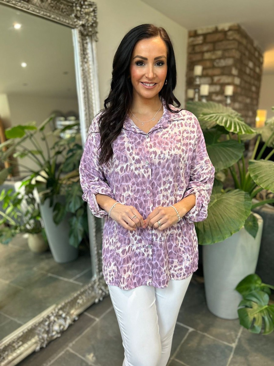 Clothing Lamia Shirts & Blouses | Lilac Animal Print Shirt Zoe