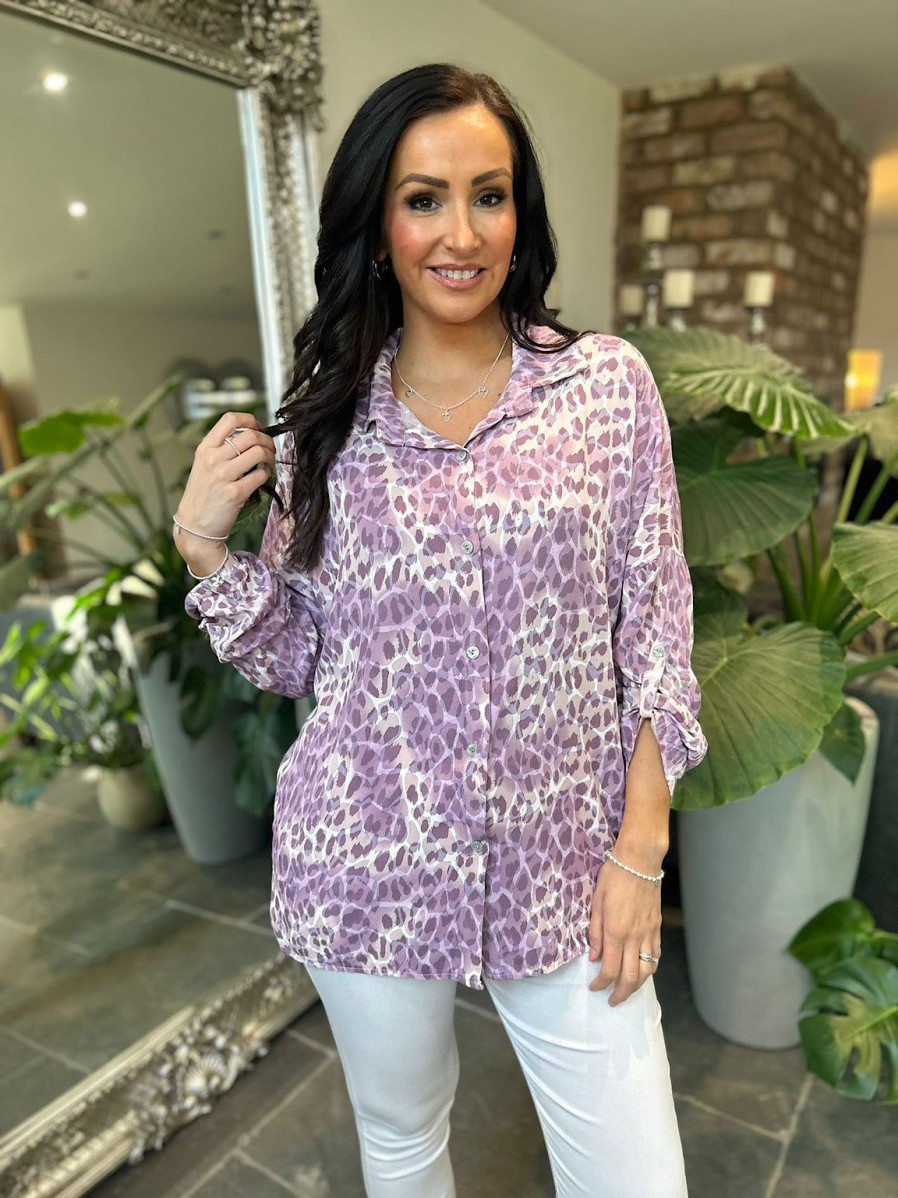 Clothing Lamia Shirts & Blouses | Lilac Animal Print Shirt Zoe