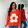 Clothing Paris Collection Chunky Knitwear | Orange Popcorn Knit Floral Jumper Delilah