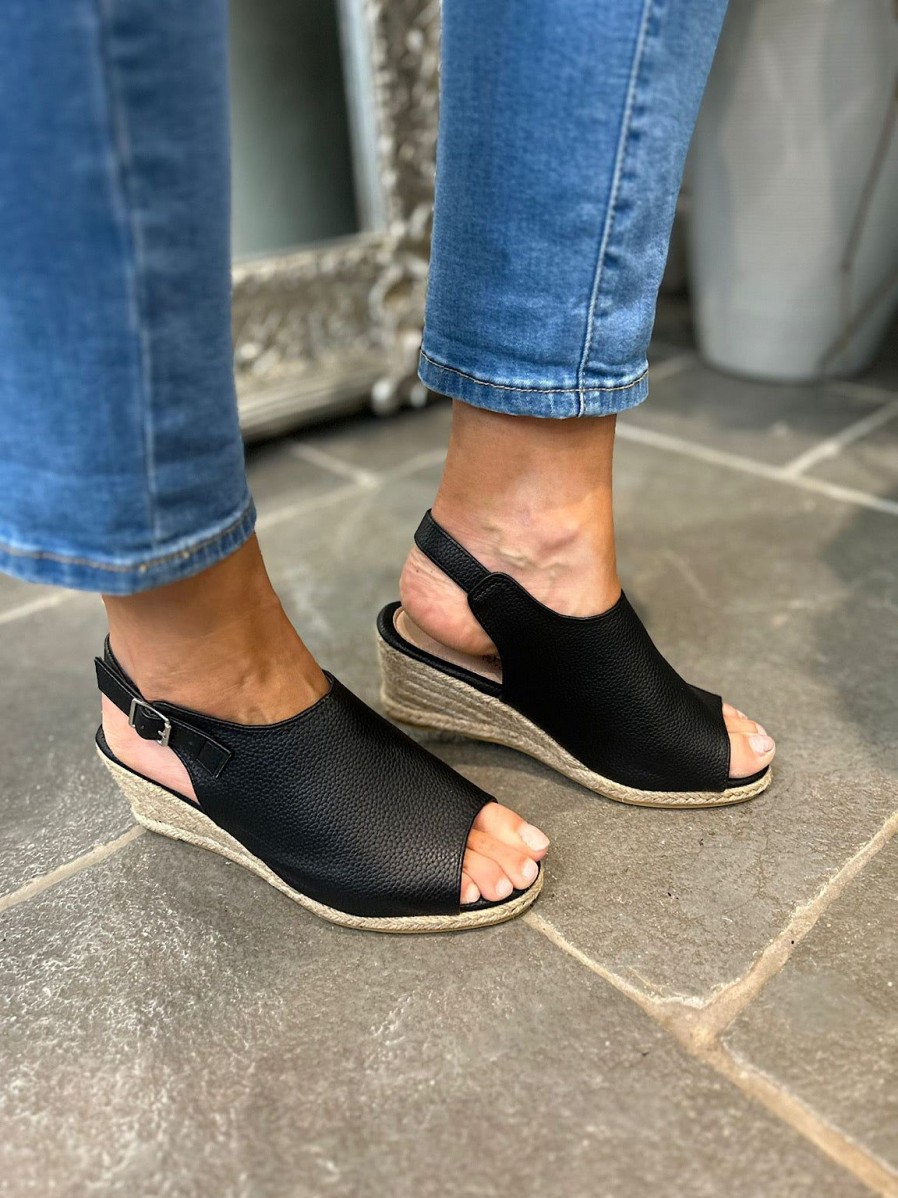 Footwear Livesey Shoe | Black Open Toe Buckle Wedge