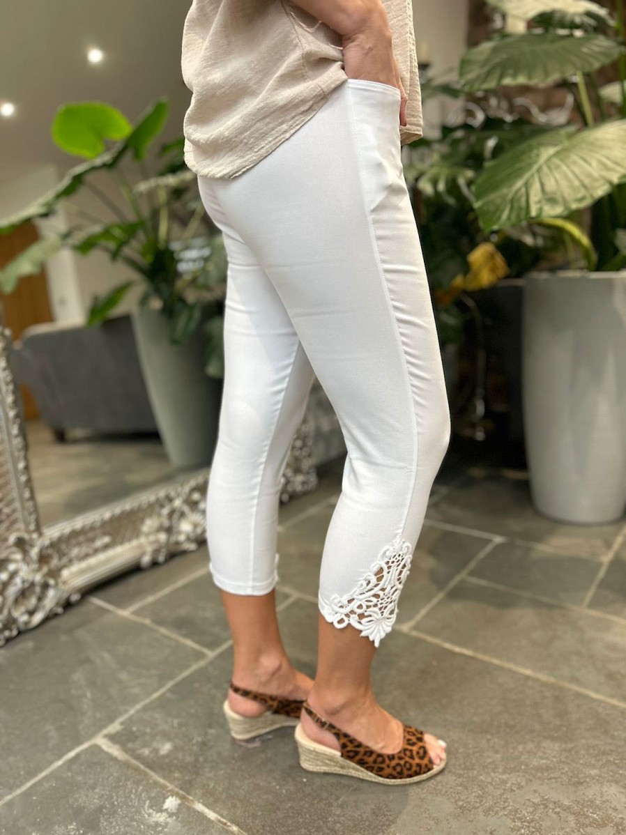 Clothing Ashley Trousers | White Lace Capri Pants