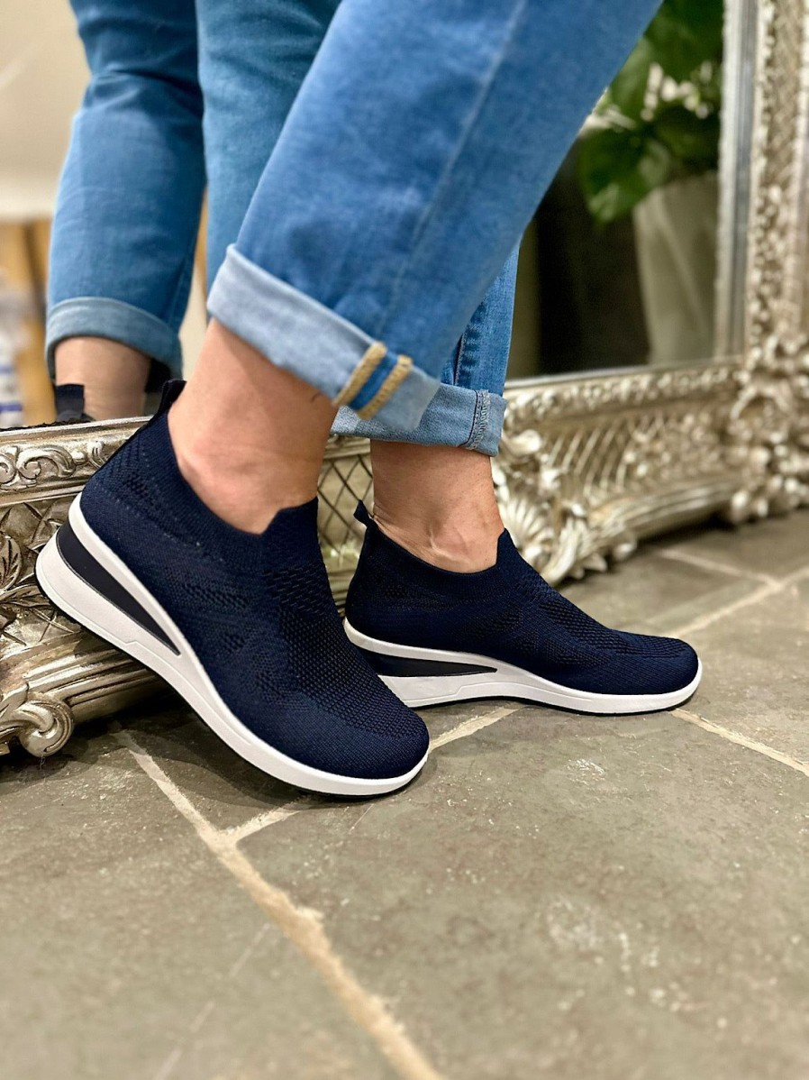 Footwear Gallevani | Navy Wedge Comfort Fit Trainer