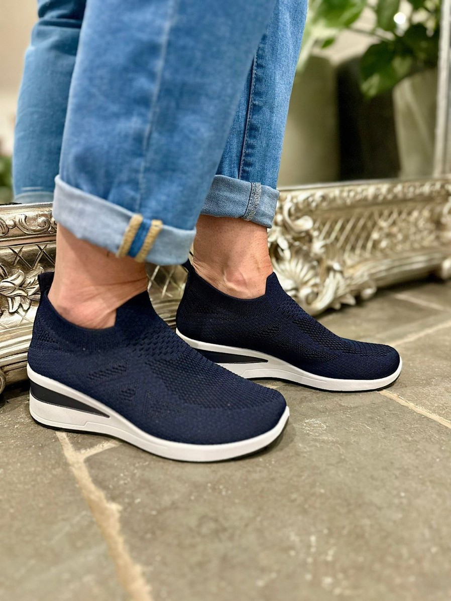 Footwear Gallevani | Navy Wedge Comfort Fit Trainer