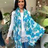 Bags & Accessories Twenty One Fashion | Blue Plumeria Flower Raw Edge Scarf