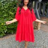 Clothing Elisa Ye | Red Crochet Tiered Tunic Dress Brenda