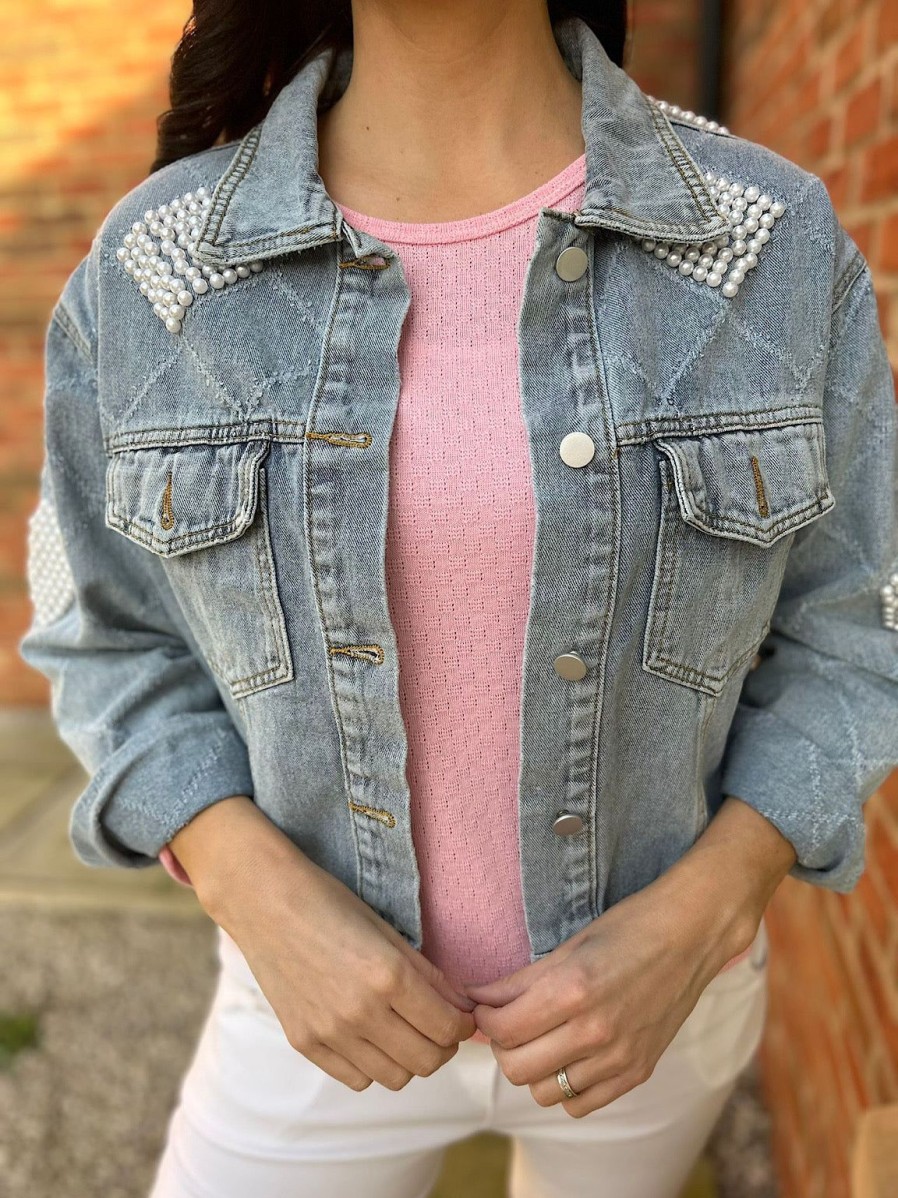 Clothing One World Jackets | Pearl Detail Denim Jacket Lucie