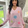 Clothing M&G Long Sleeve | Lipstick Pink Striped Glitter Pattern Top Joanna