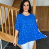 Clothing Miss One Shirts & Blouses | Royal Blue Gold Leaf Blouse Gina